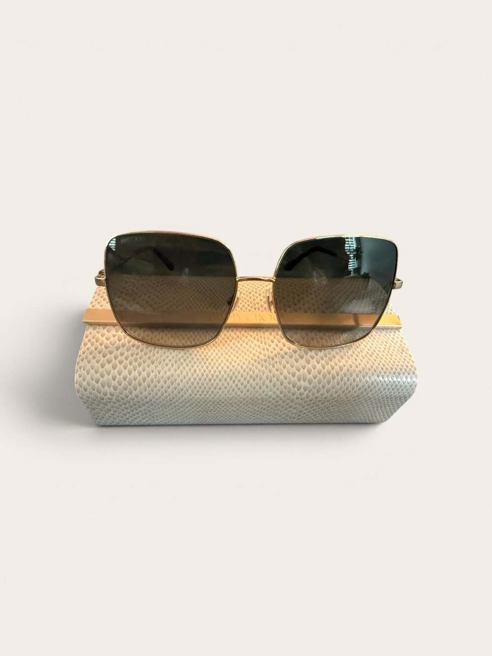 Jimmy Choo LILI/S Sunglasses Black Gold Square Frame Grey Lens With Case NWOT - Picture 3 of 8